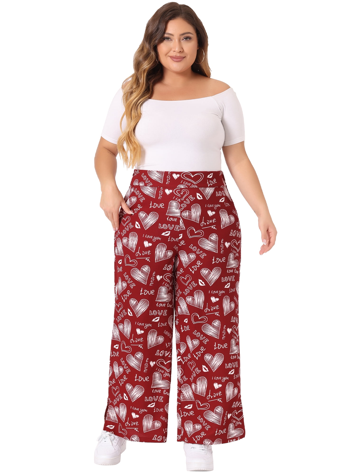 DARING DIVA Women's Plus Palazzo Pants High Waist Polka Dots Wide Leg 4X Red