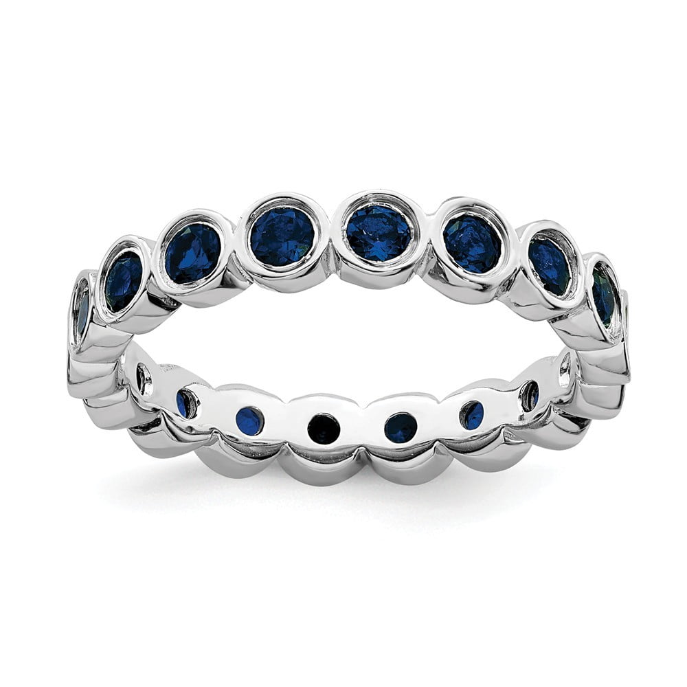 Ring Size Options 10 5 6 7 8 9 925 Sterling Silver Polished Prong set Stackable Expressions Created Sapphire and Diamond Ring Jewelry Gifts for Women