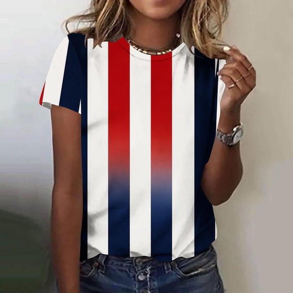 American Flag Shirts Women USA Stars Patriotic Shirt 4th of July Short Sleeve Casual Tee Tops
