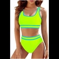 thumbnail image 1 of Conjuntos de Bikini para Mujer, Trajes de Baño Deportivos de Dos Piezas, Trajes de Baño de Corte Alto con Bloques de Color, Verde Fluorescente, Talla S, 1 of 4