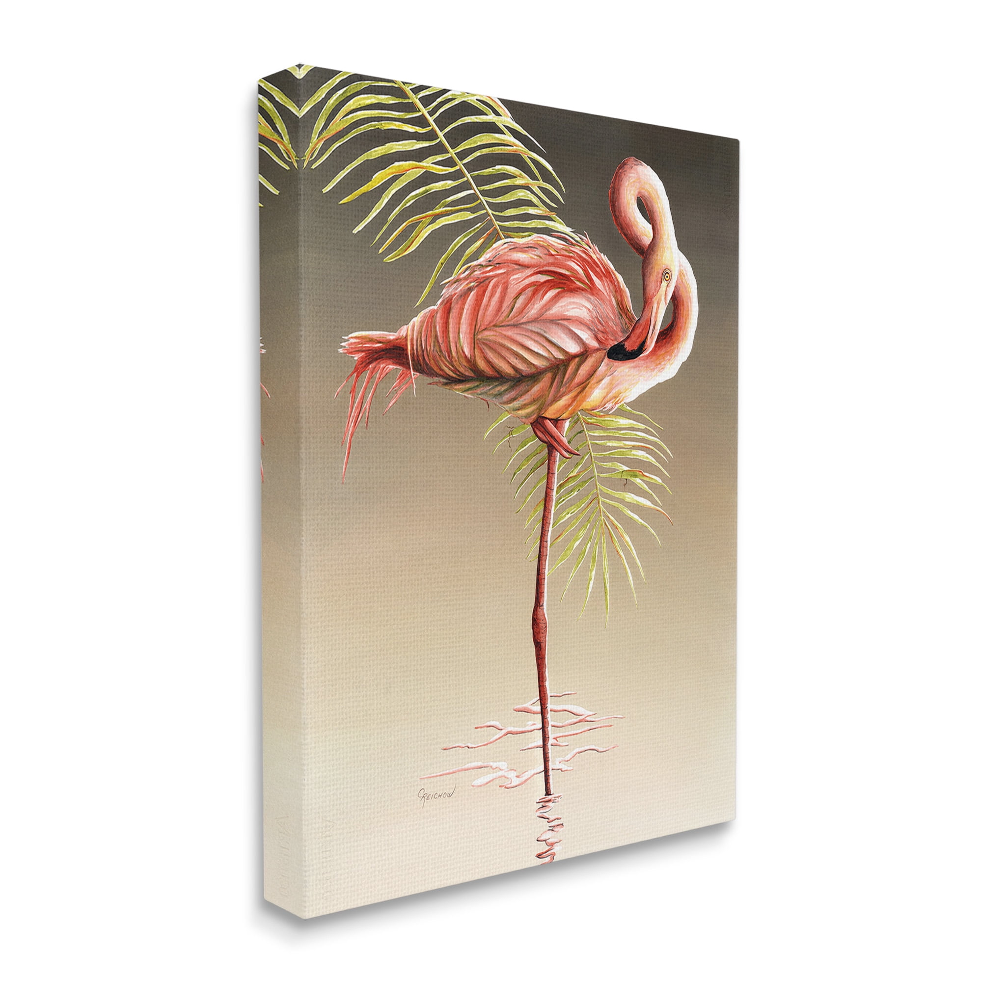 Stupell Industries Flamingo Twisting Gaze Animals & Insects Painting Gallery Wrapped Canvas Art Print Wall Art, 30 x 40