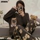 thumbnail image 2 of Conjunto de pijama de algodón con dibujos animados para mujer, ropa de dormir Coreana de manga larga con cuello redondo, bonita para ocio, 2 of 4