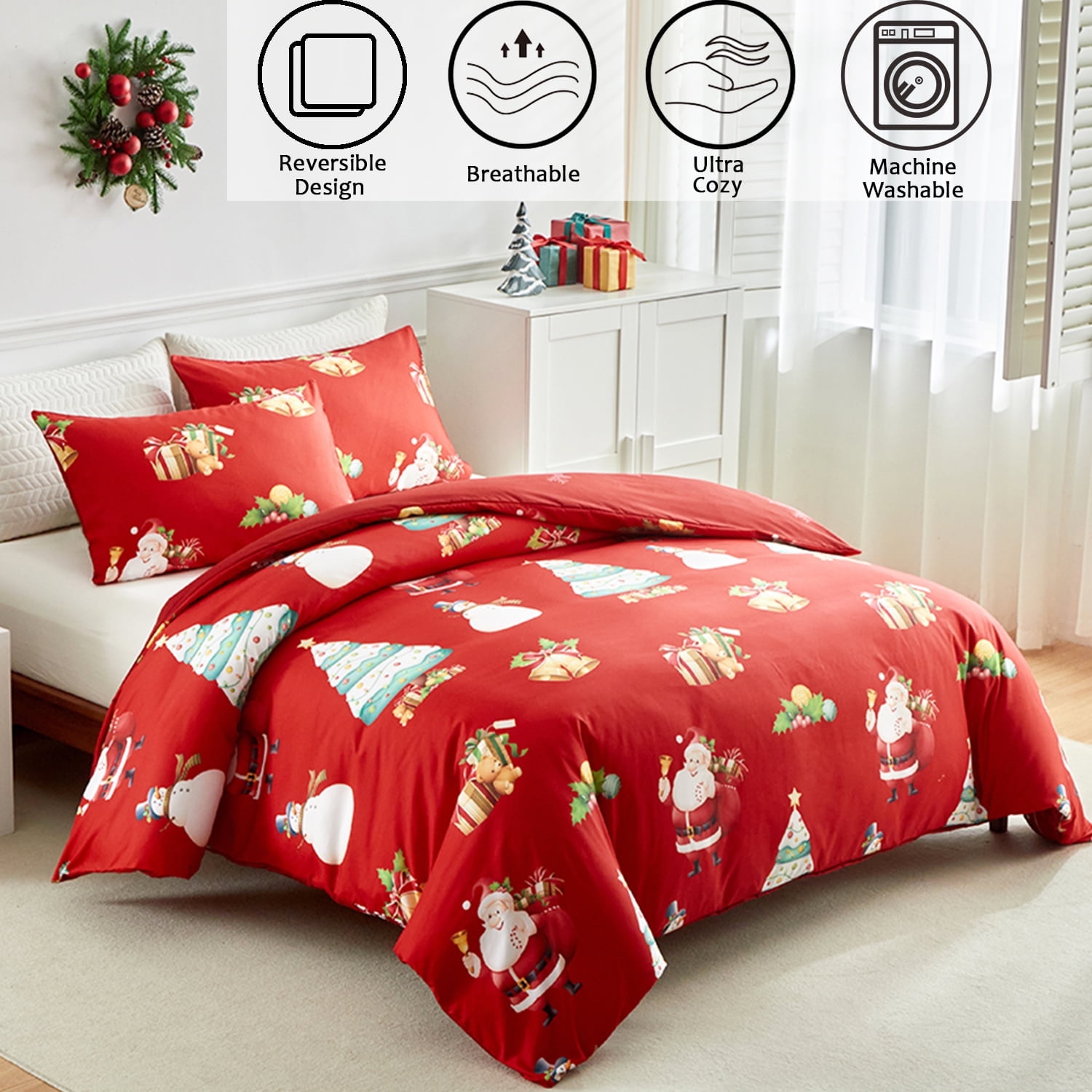 Christmas Kids Comforter Set Cartoon Snowman Bedding Set for Boys Girls Christmas Tree Decor Comforter Pink Dots Xmas Theme Duvet Set Bedroom Comforte : Pink Christmas Comforter Set Kawaii Xmas Tree