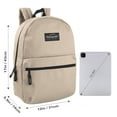 thumbnail image 2 of Classic Solid Color 17 Inch Backpack with Front Zipper Accessory Pocket, Dual Zipper Closure & Padded Shoulder Straps for Work, Office, Gym, Sports, Travel, Commute & Recreation in Khaki, 2 of 7