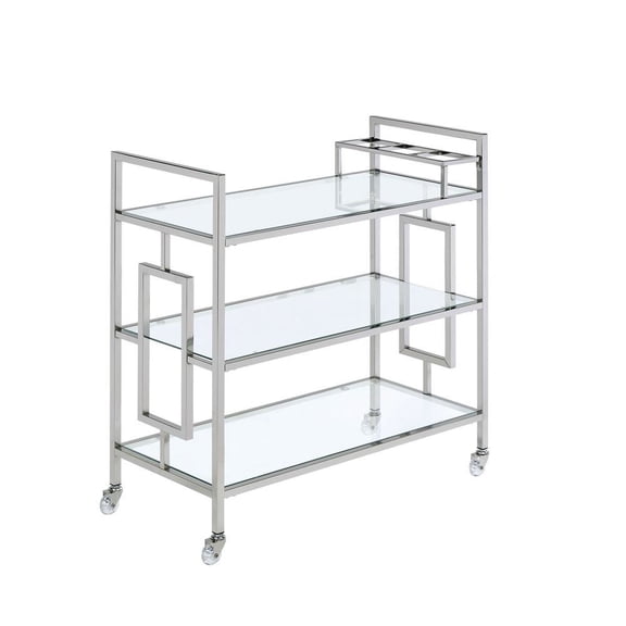 FurniFact Chrome Glass Bar Cart with Wheels for Serving Drinks and Entertaining