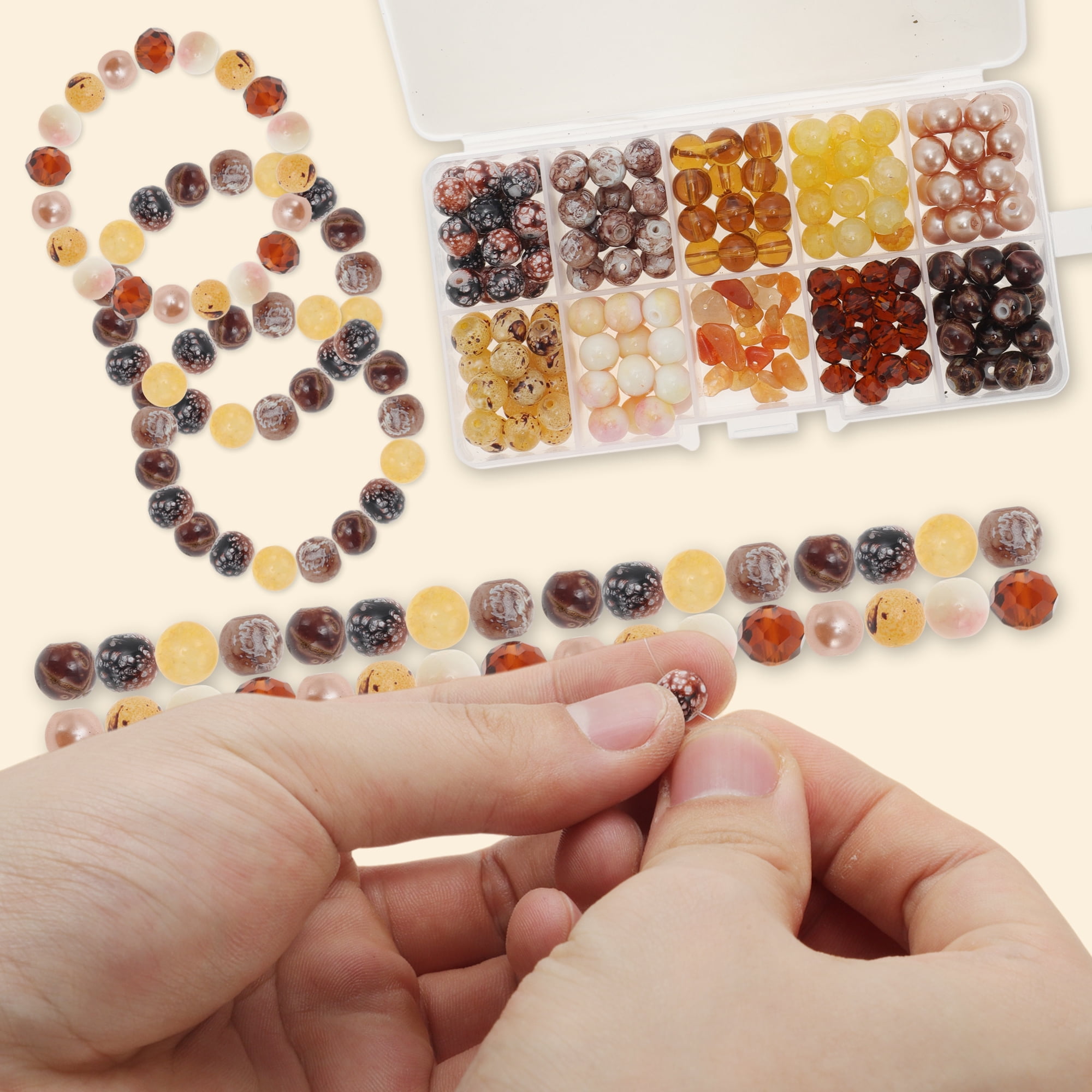Unique Bargains 8mm Round Glass Beads for Bracelets, 200 Pcs for Jewelry Making Brown