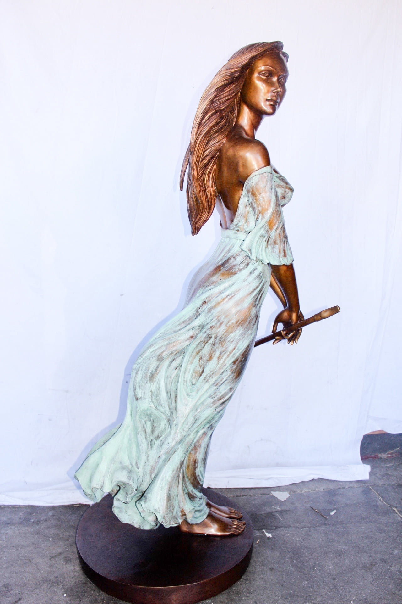 Nifao Beautifully exotic flutist women bronze statue – Outdoor Garden Decor Sculpture, 34"L x 25"W x 68"H