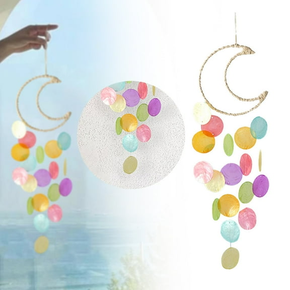 Shell Wind Chime Verdsylv Moon Shell Wind Chime - Handmade Natural Outdoor Hanging Decor for Porch, Garden, Balcony, Soothing Wind Bell with Sea Theme, Coastal Porch Decor, A