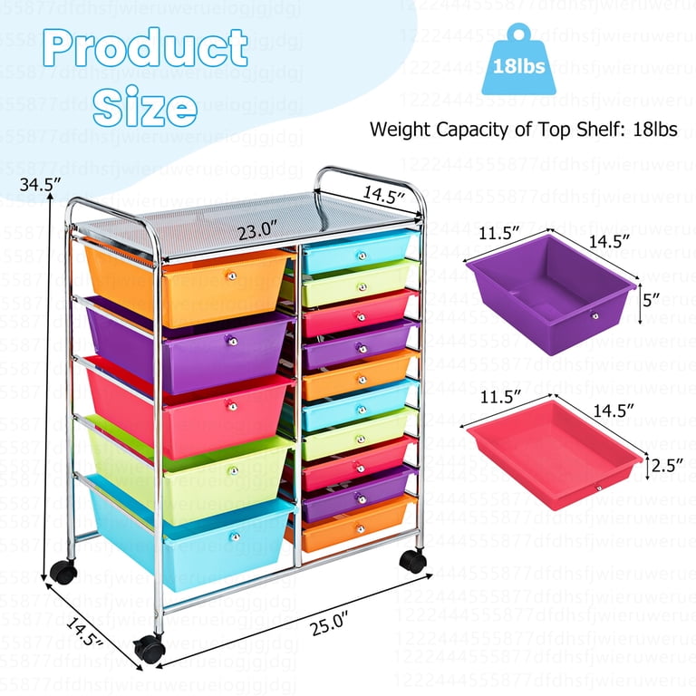 Costway 15-Drawer Rolling Storage Cart, Multicolor photo 4