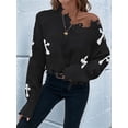 thumbnail image 5 of Women'S Gothic Graphic V Neck Sweater Distressed Raw Hem Pullover Y2k Going Out Knit Top Black XL, 5 of 8