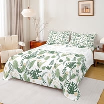 Homewish Teens Green Tree Leaves Full Size Sheets 4-Piece,Botanical Plants Breathable Bed Sheets,Watercolor Art Lightweight Sheet Sets,Breathable Home Decor