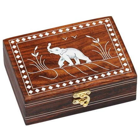 box wooden jewelry elephant handmade decorative wood india souvnear greeting keepsake inlay treasure chest inches dancing antique storage lid dialog