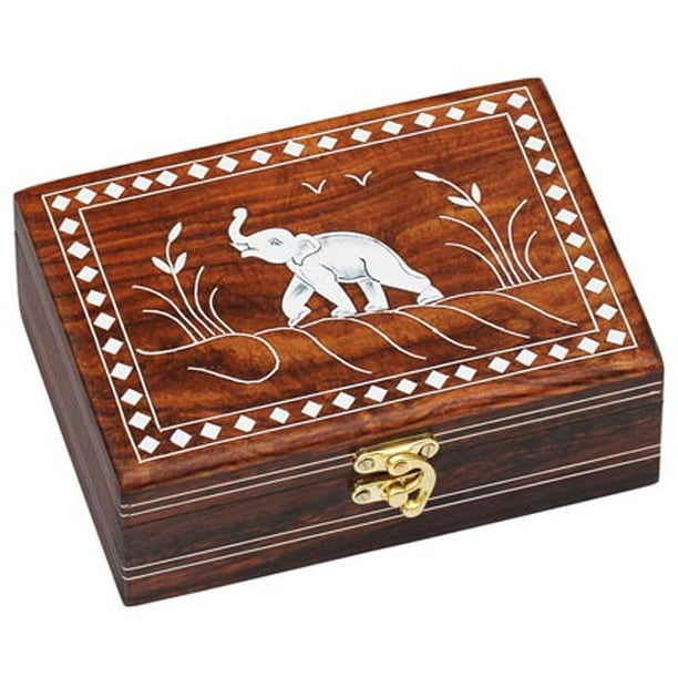 Souvnear Souvnear Dancing Elephant Wooden Storage Box Handmade Jewelry Box Decorative Box Treasure Chest Keepsake Box From India 7 Inches Antique Look Wood Inlay Box With Lid Walmart Com Walmart Com