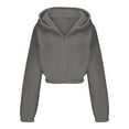 thumbnail image 6 of Dasayo Long Sleeve Hoodie Women Full Zip up Cropped Gray Solid Elastic Waist Hoodies Women's Blouses M, 6 of 7