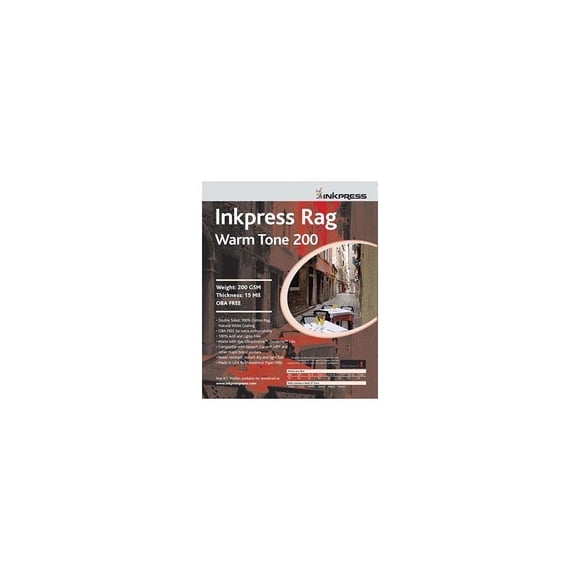 Inkpress Rag Warm Tone 200 Double Sided, Cream White Matte Inkjet Paper, 15 mil, 200 gsm, 8.5x11", 25 Sheets