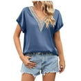 thumbnail image 1 of Birdeem Mode Femmes Été Col en V Dentelle Patchwork Manches Courtes Haut Blouse Aguichant, 1 of 7