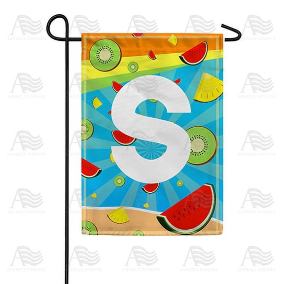 America Forever Summer Watermelon Monogram Garden Flag Letter S 12.5 x 18 inches Fruit Kiwi Pineapple Double Sided Vertical Outdoor Yard Lawn Decorative Fun Refreshing Summertime Garden Flag