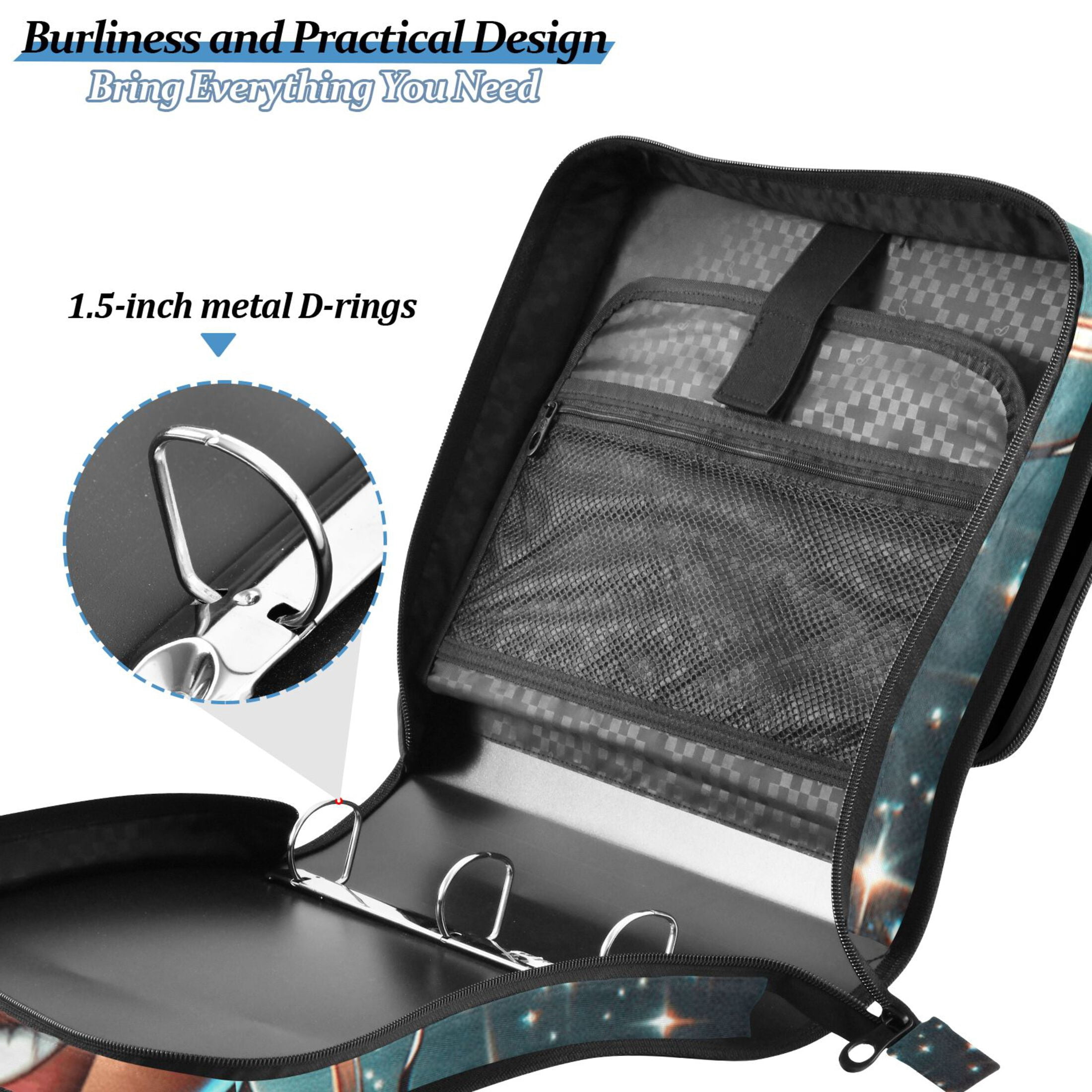 3 Ring Zipper Binder with Shoulder Strap Waterproof Trapper Keeper 2 Inch D-Ring 500 Sheets Capacity Beautiful Black Woman Wearing Sunglasses