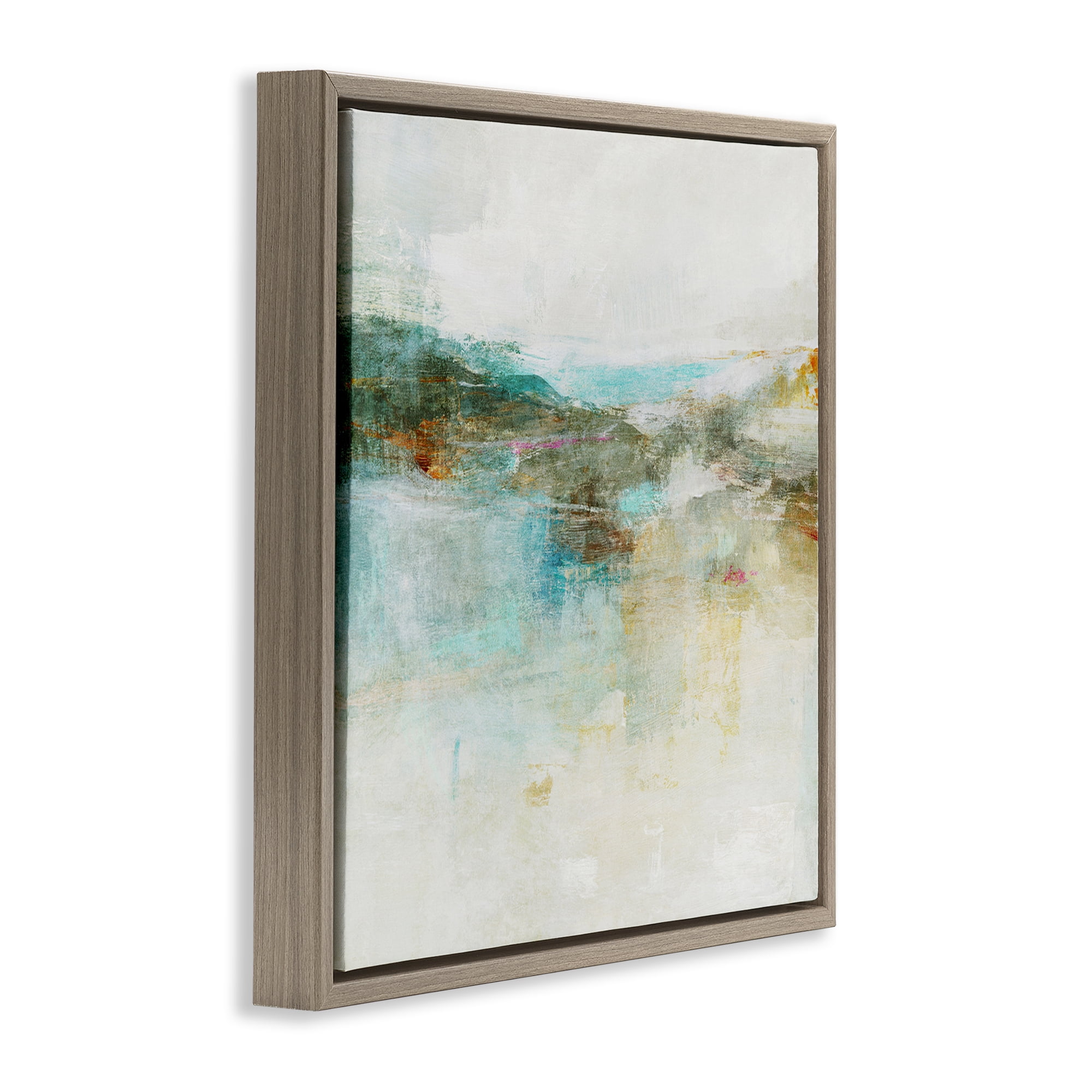 Stupell Industries Hills & Water Abstraction Abstract Painting Brown Floater Framed Canvas Art Print Wall Art, 25 x 25