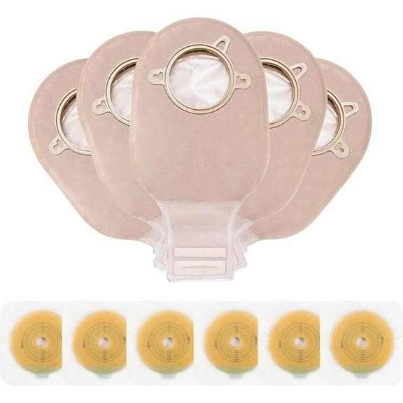 Carbou 21 PCS Ostomy Supplies Colostomy Bags Two Piece Drainable Pouches with Closure 12", Ileostomy Stoma Care,Cut-to-Fit(15pcs Bags 6pcs Barrier)