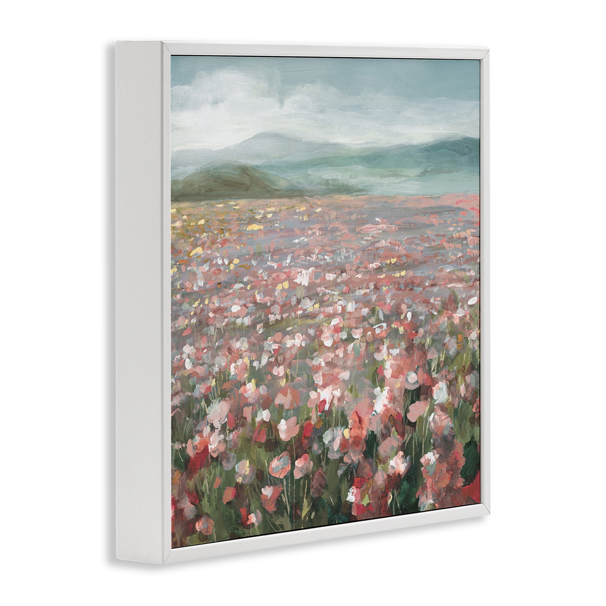 Stupell Industries Soft Headland Wildflowers Landscape Painting White Framed Art Print Wall Art, 17 x 17