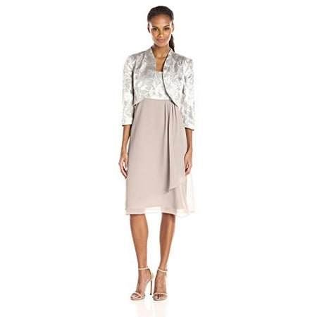 Stone Dress Clip - Le Bos Women's Social Occasion Jacquard Jacket and Dress Set, Stone, 16