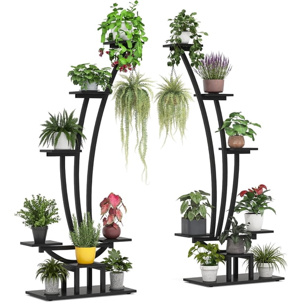 Soporte for plantas de interior de 5 niveles de altura, paquete de 2, estante grande de Metal for plantas, estante de exhibición for macetas de bonsái y flores