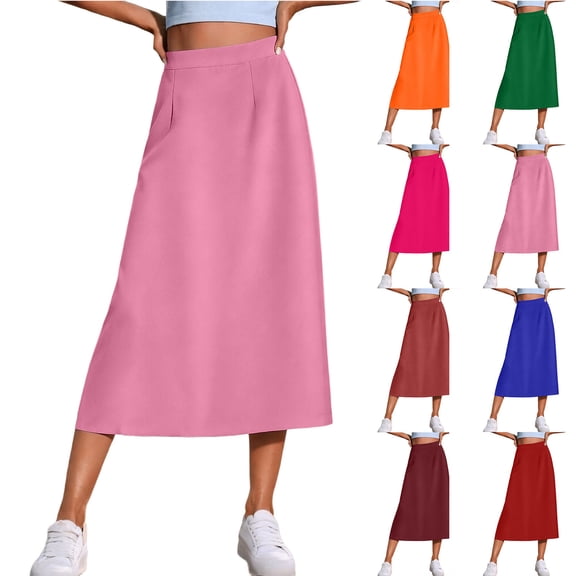 Long Skirt Flowy Skirt for Women Casual Pencil Skirt Fashion Women's Summer Solid High Elastic Waist Casual Bodycon Skirts Orange Xl