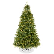 Pre-Lit Cedar Cypress Christmas Tree w/Twinkling Lights, 6ft Lighted Artificial Holiday Decor, White & Multicolored LEDs