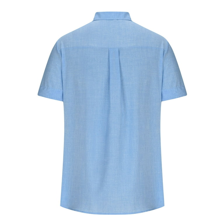 Jwzuy Mens Lapel V Neck Fashion Tops Short Sleeve Solid Shirts Button Down Casual Tshirt Blue XL, Men's
