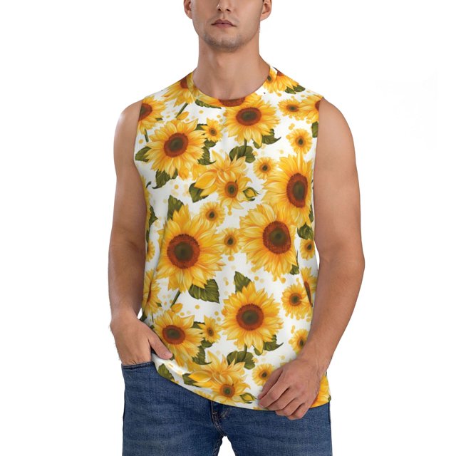 Balery Yellow Polka Dot Sunflower Camisetas sin mangas para hombre, absorbe la humedad y protege contra el mal olor.-Large