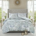 thumbnail image 3 of Madison Park Isla Full/Queen 3 Piece Cotton Floral Printed Reversible Duvet Cover Set Blue, 3 of 7