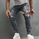 thumbnail image 5 of Pantalones largos para hombre, casuales, de mezclilla, de algodón, rectos, rotos, con agujeros, pantalones largos, pantalones para hombre, 5 of 9