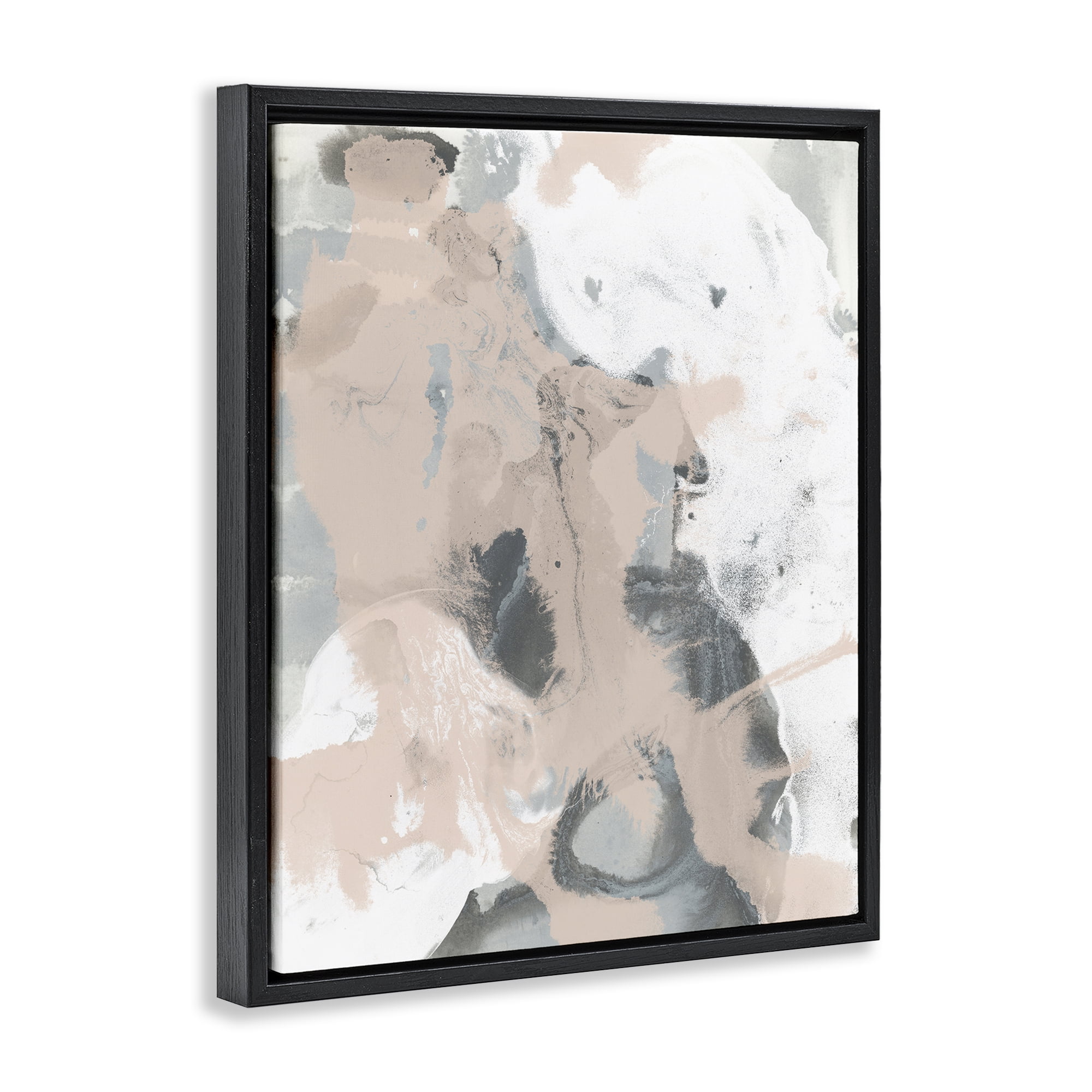 Stupell Industries Beige & Grey Splash Abstract Painting Black Floater Framed Canvas Art Print Wall Art, 25 x 31