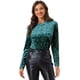 thumbnail image 1 of Camiseta casual de manga larga con cuello redondo y parte superior de terciopelo para mujer Azul Verde S, 1 of 2