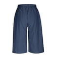 thumbnail image 6 of Bloomae Womens Summer Bermuda Linen Shorts Knee Length Lightweight Loose Plus Size Soft Cotton Casual Shorts with Pockets Dark Blue M, 6 of 7