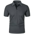 thumbnail image 3 of DDAPJ pyju Men's Casual Polos Shirt Contrast Color Short Sleeve Business Work Shirts Lightweight Moisture Wicking Golf Shirt Dark Gray L, 3 of 6