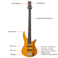 thumbnail image 5 of Tcbosik 5 String Electric Bass Guitar with Bag, Strap, Plectrum, Amp Wire and Wrench Tool, Full Size Bass Beginner Kit, Transparent Yellow, 5 of 7