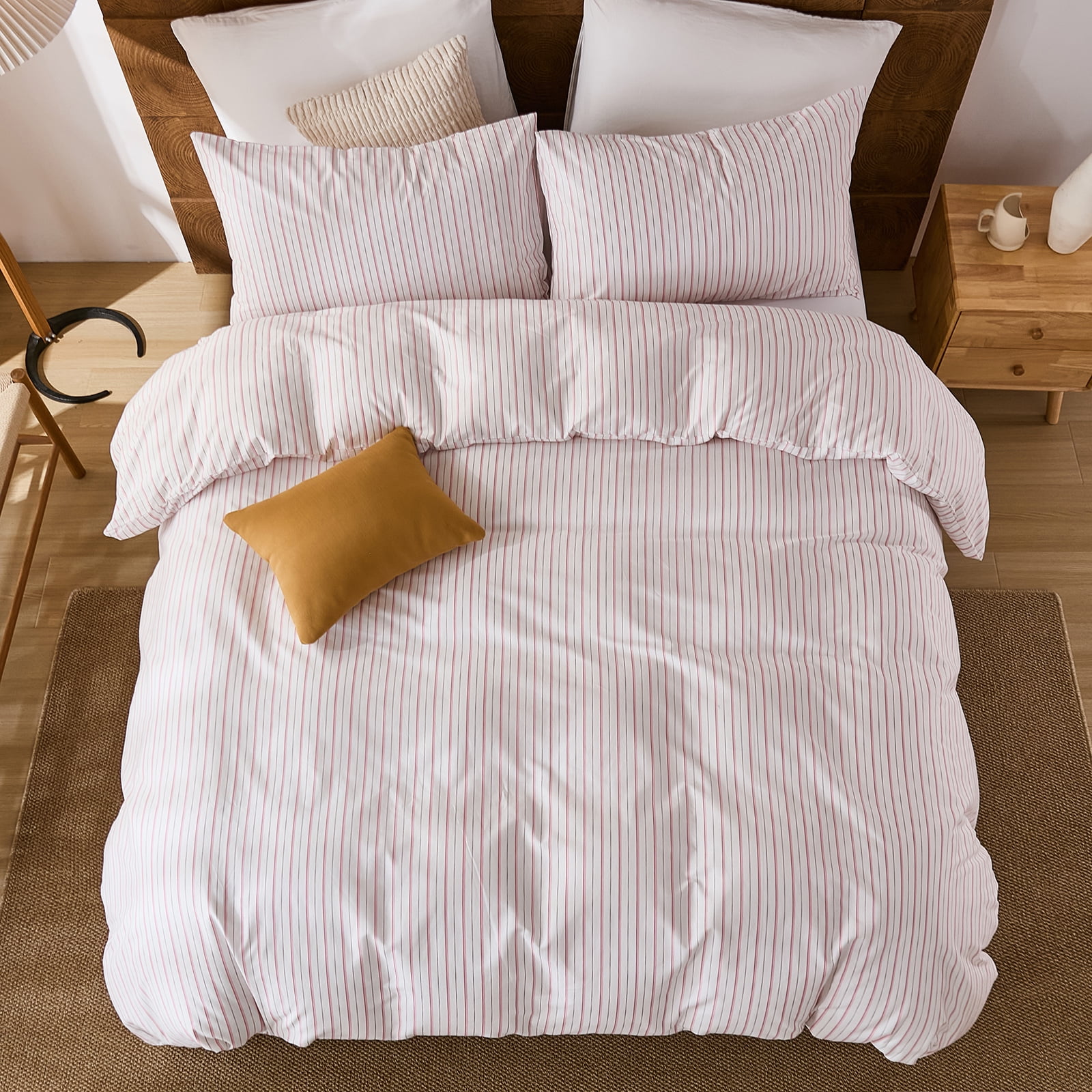 100% Cotton Stripe Duvet Cover Set Queen Size - Gray Striped Duvet Cover Set with Zipper Closure & 8 Corner Ties, Modern Minimalist Wide Stripe Bedding Set for Cozy Elegant Bedroom