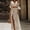 Apricot, variant on Morttic Women‘s Solid Two-Piece Set – Lace Spliced V-Neck Short Sleeve Top & High Slit Maxi Skirt Elegant Casual Outfit Apricot,S