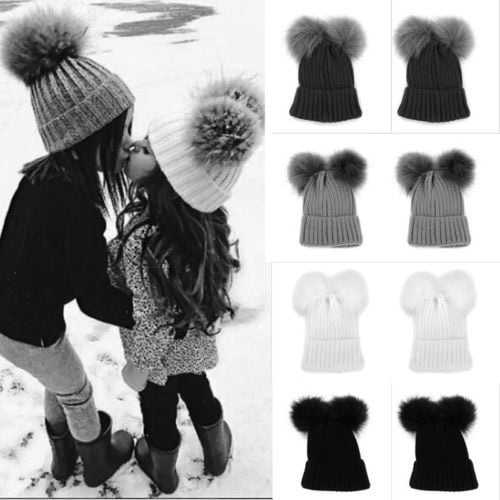 Warm Hat Newborn Baby Kids Boy Girl Knit Beanie Hat Fur Pom Crochet Cap