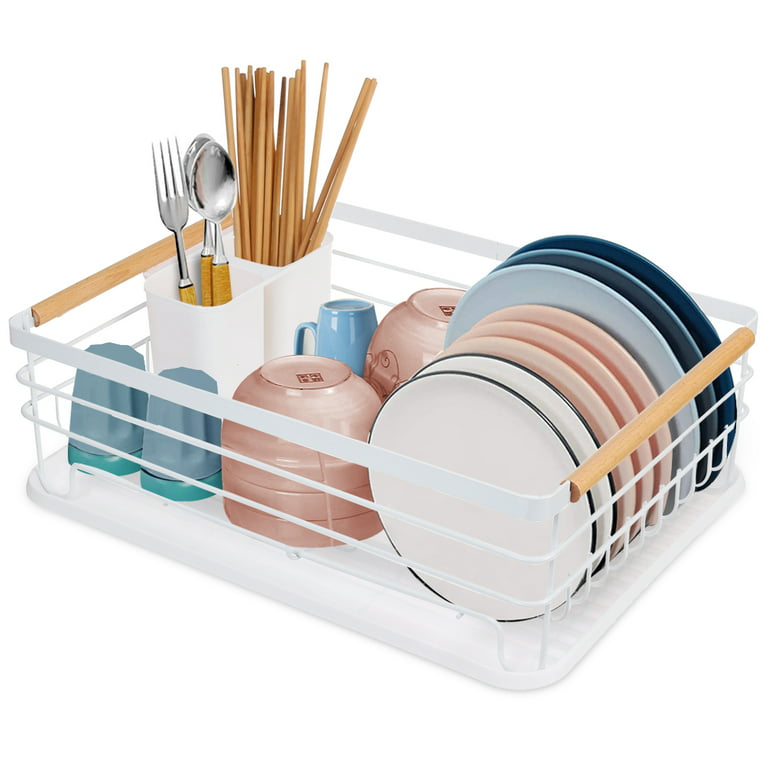 Dish Drying Rack,WLRETMCI Dish Rack Container Expandable 11-19,Small Dish  Rack Dish Drainer with Drainboard ,Utensil Holder for Kitchen Counter 