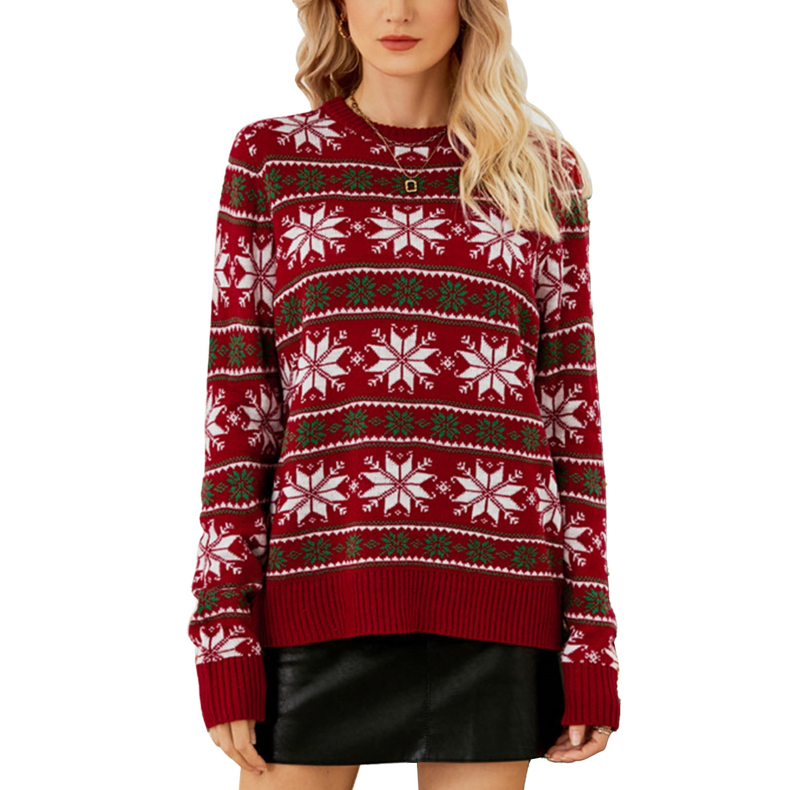 Christmas Snowflake Sweater Fashionable Elastic Warm Comfortable Christmas Sweater Long Sleeve For Holiday For Home For Girls Red Purplish Blue Walmart