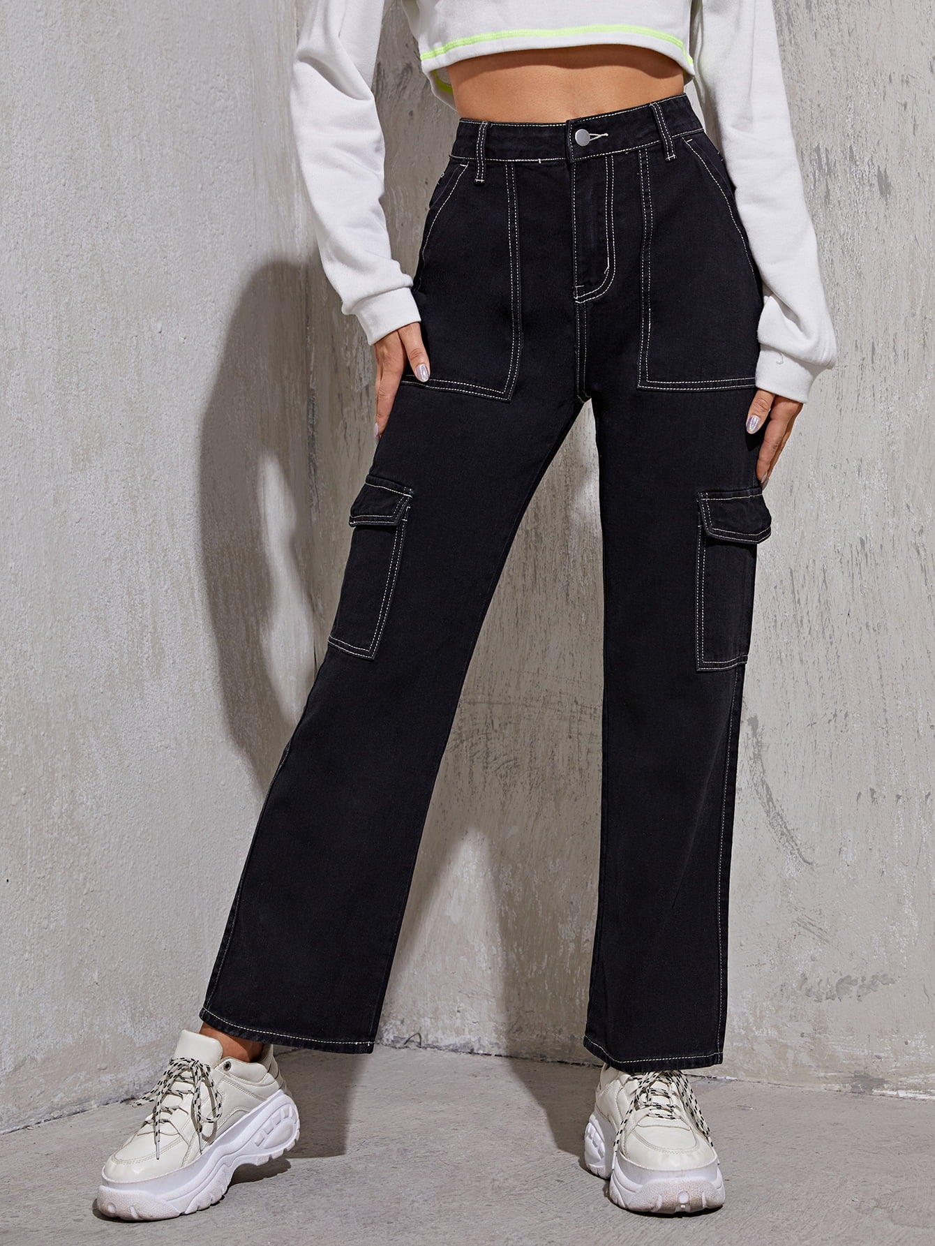 Women's High Waist Flap Pocket Whip 