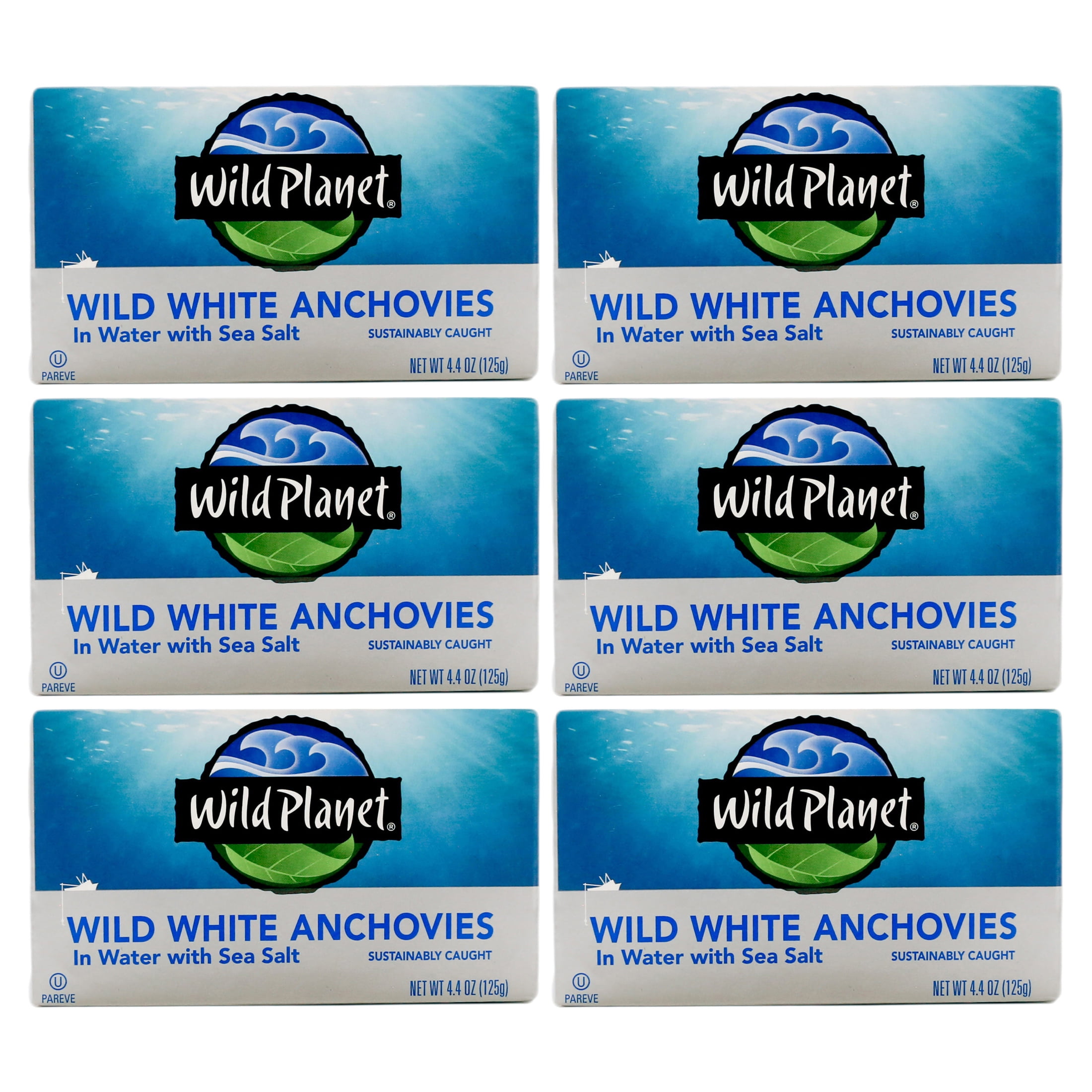 (6 pack) Wild Wild White Anchovies, Lightly Salted, in Water, 4.4 Oz