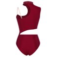 thumbnail image 6 of YEAHDOR Womens Figure Skating Bodysuit Costume Glittery Rhinestone Hollow Gymnastics Acrobatics Leotard Burgundy XL, 6 of 7