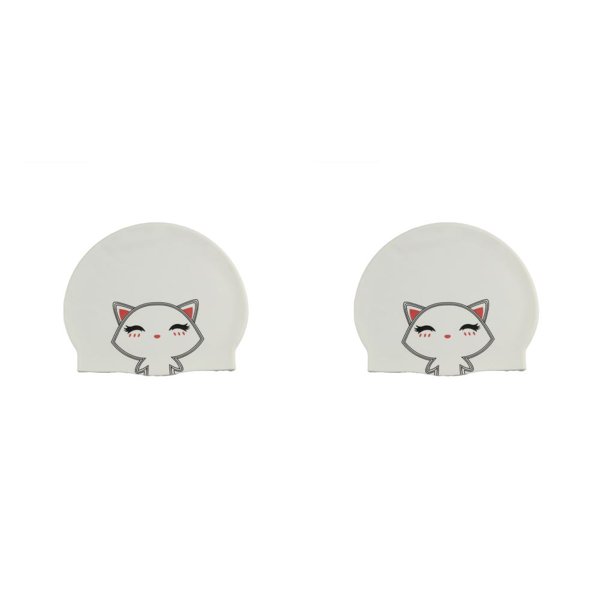Sonducket Gorros de piscina, gorro de baño Unisex elástico de dibujos animados, protege las orejas, casco de buceo, suministros para deportes Blanco 2piezas