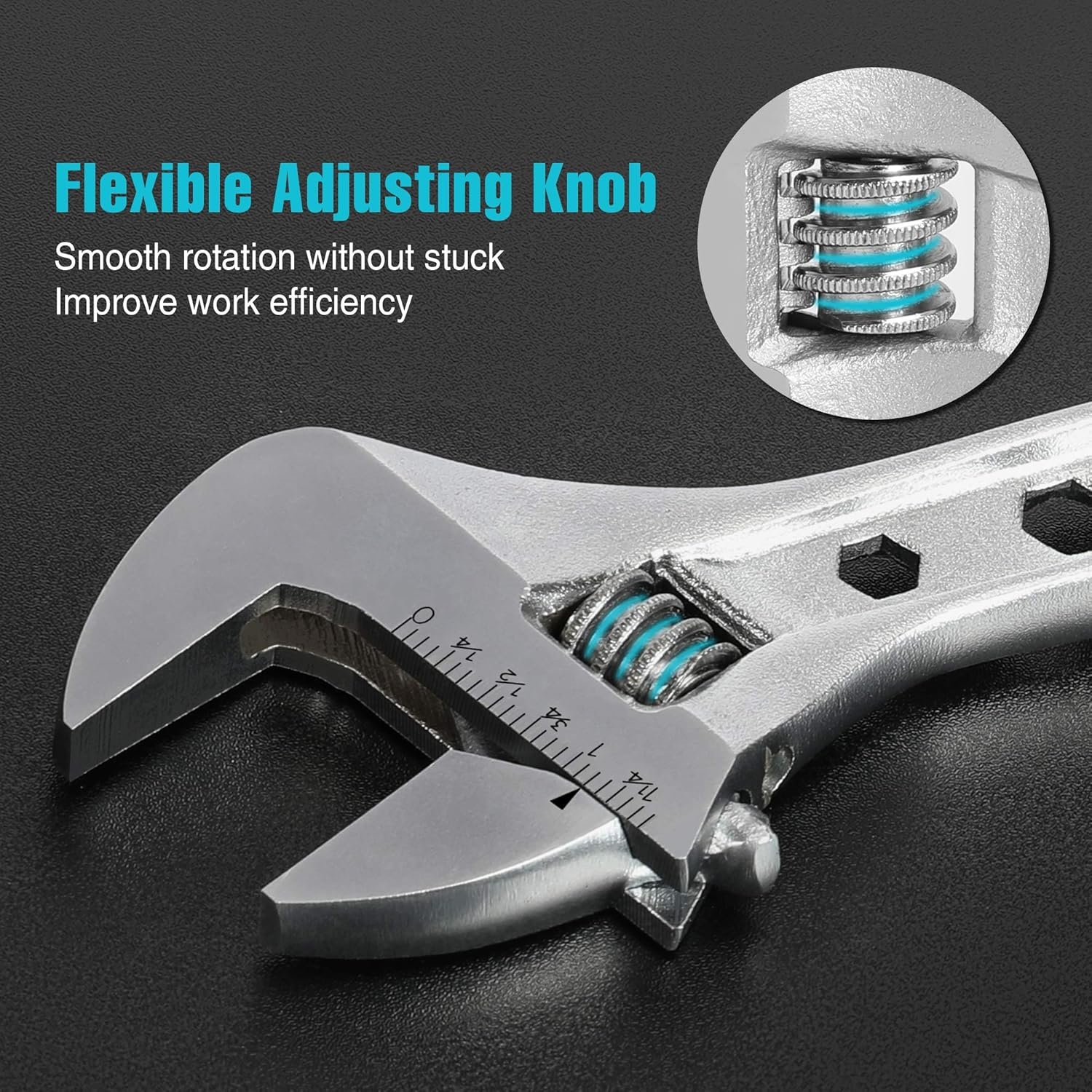 4-Piece Adjustable Wrench Set, 6-inch, 8-inch, 10-inch, 12-inch, 3-in-1 Spanner with Box End/Hex Function, CR-V Steel, Chrome-plated, Bi-material soft Grip, with Rolling Bag