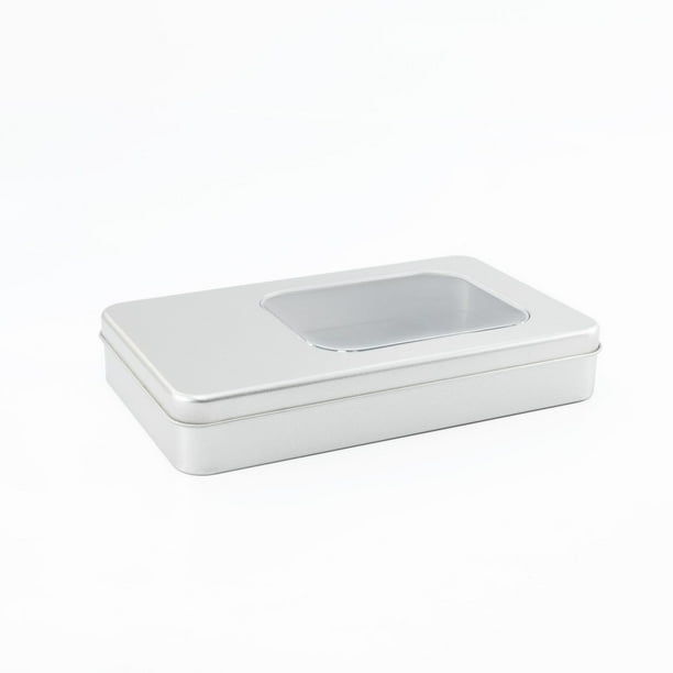 Caja de hierro para embalaje con ventana rectangular, accesorios y piezas, caja de hierro para embalaje general, caja de hojalata