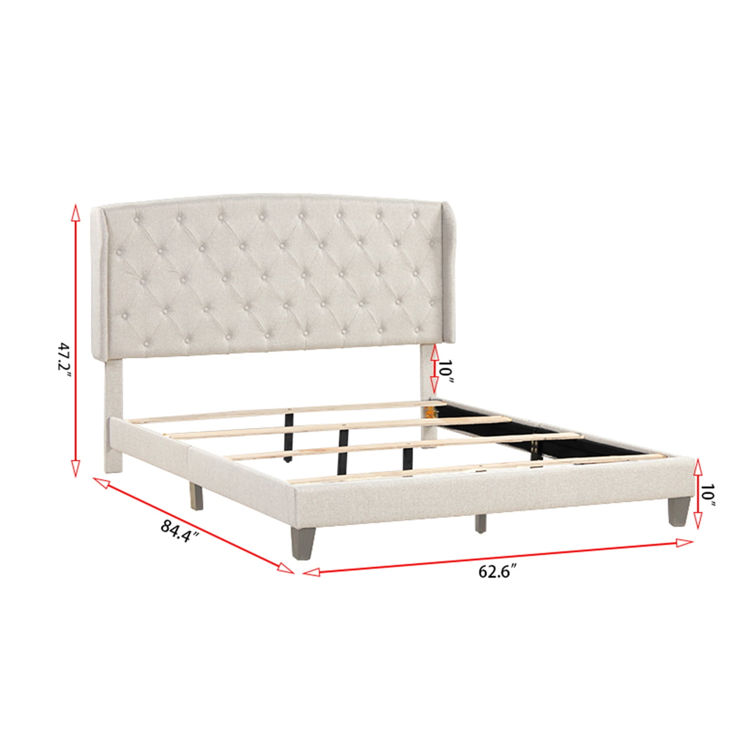 Kepooman Queen Size Bed Frame, Faux Leather Upholstered Button Tufted Low Profile Platform Bed Frame with Wingback Headboard for Bedroom, No Box Spring Needed, Easy Assembly, Beige Kepooman Queen Size Bed Frame, Faux Leather Upholstered Button Tufted Low Profile Platform Bed Frame with Wingback Headboard for Bedroom, No Box Spring Needed, Easy Assembly, Beige